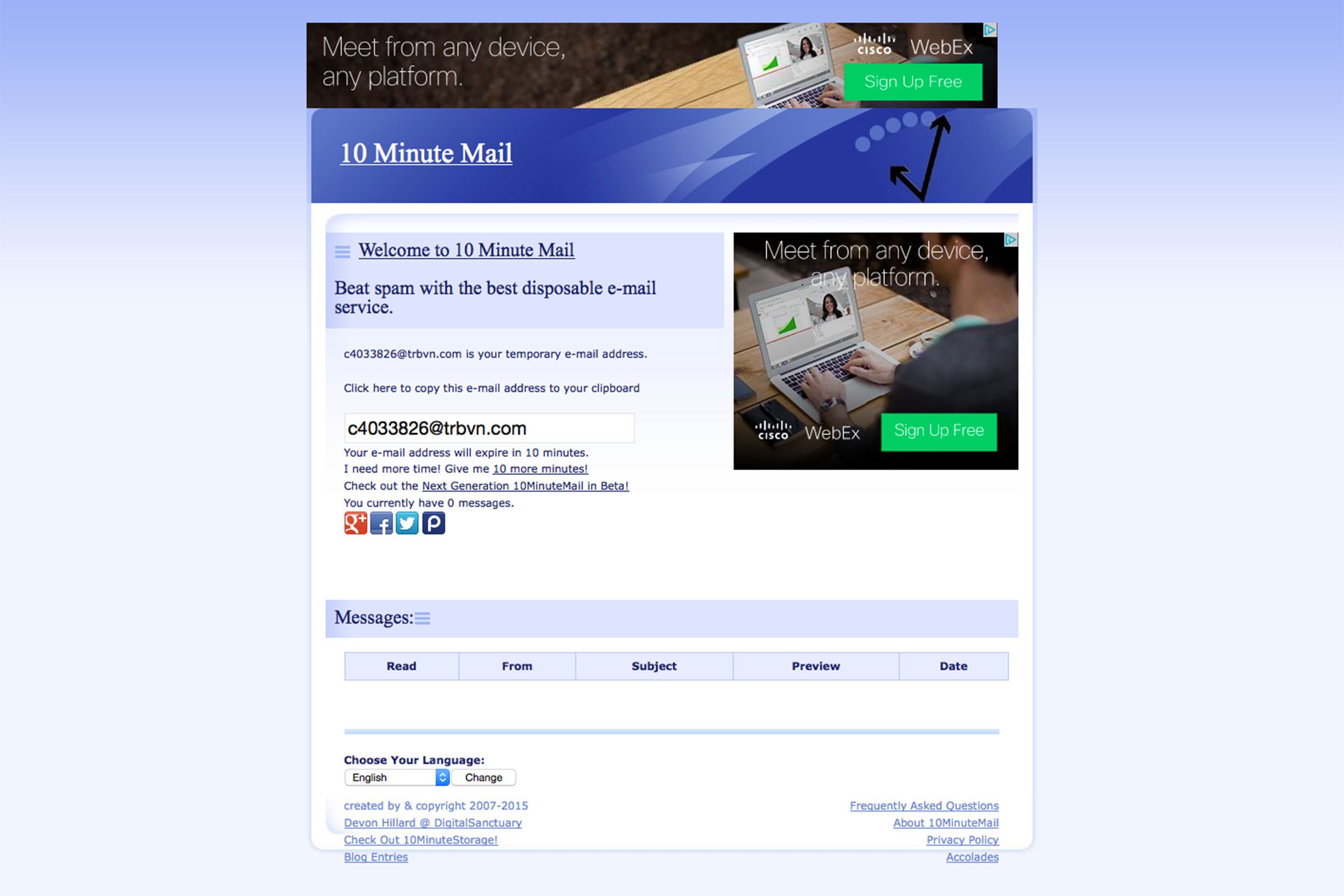 Free disposable email address
