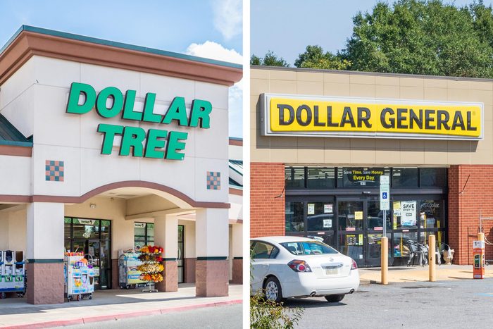 a Dollar Tree store side by side with a Dollar General store