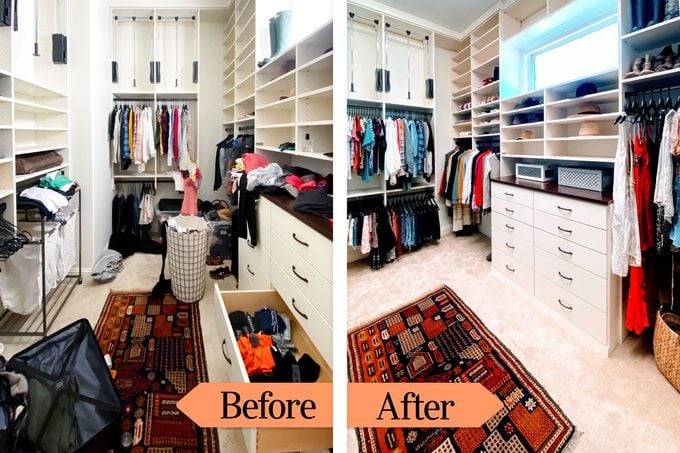 Befor And After messy and organized closet