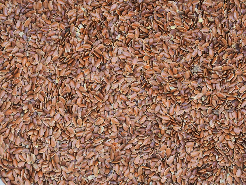 Flax seeds background. Linum usitatissimum, linseed, flaxseed. Close-up of flax grains