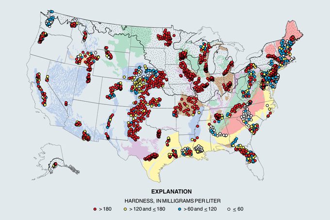 hard water stains map of USA