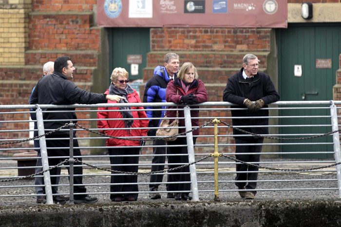 Visitors at the Thompson dry Dock, where the famed Titanic passenger liner was painted and launched, the area is situated close to the new £100 million Titanic Vistor Centre