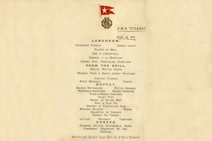 Titanic final lunch menu card from day ship sank to be auctioned, Wiltshire, Britain - 17 Feb 2012