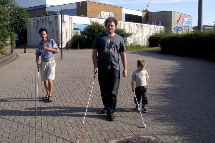 Lucas (R) with Brian Bushway (centre) and Daniel Kish from World Access for the Blind