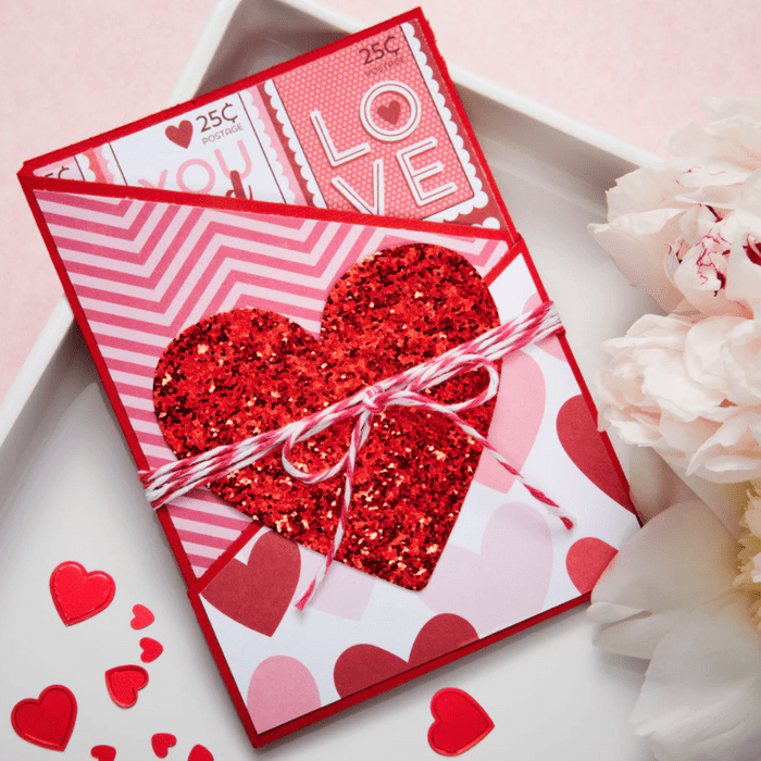 Glitter Heart Valentines Day Card