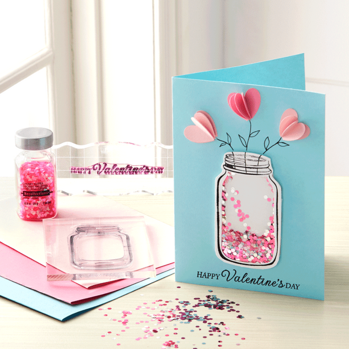 Mason Jar Glitter Valentines Day Card