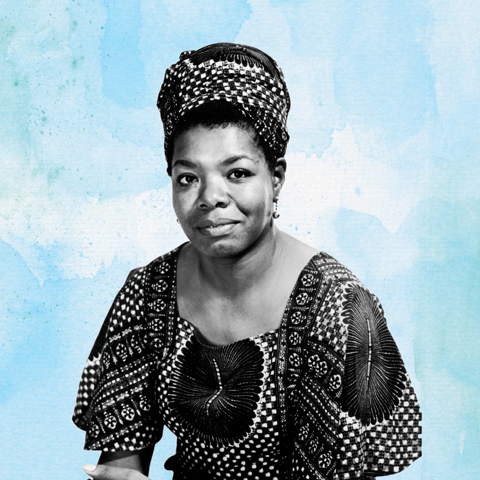 Portrait of Maya Angelou on watercolor background