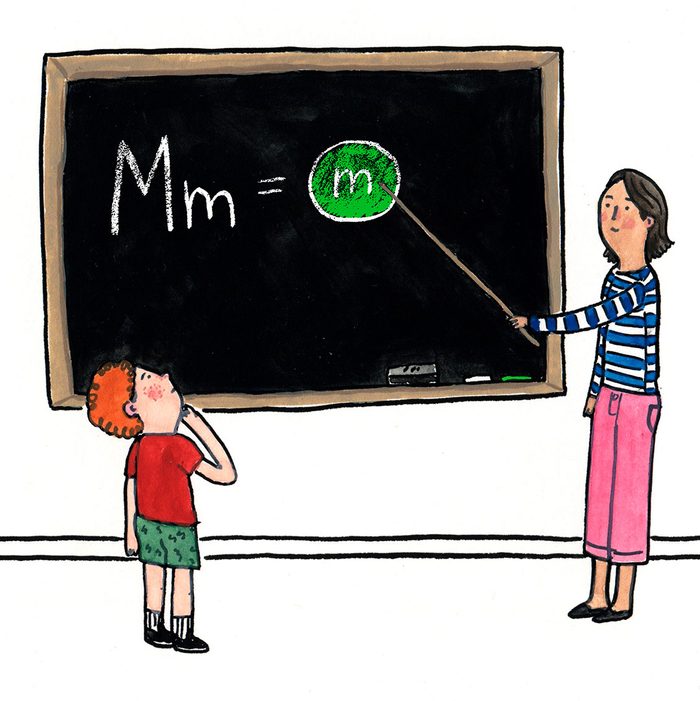 Illustration of teacher teaching m&ms