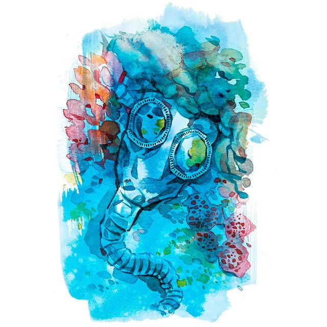 illustration; scuba mask under water