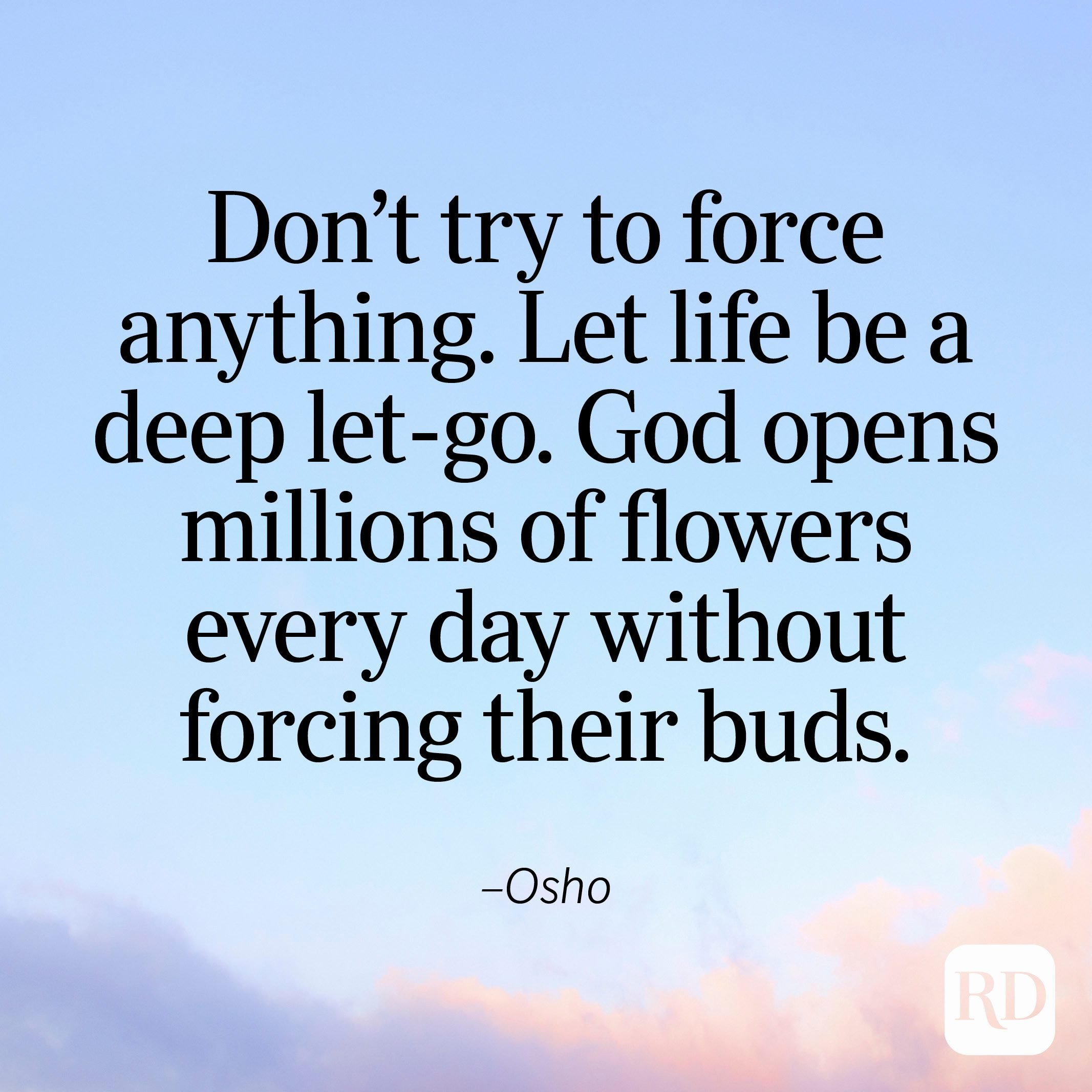 "Don't try to force anything. Let life be a deep let-go. God opens millions of flowers every day without forcing their buds." —Osho