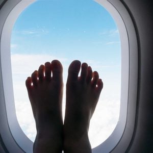 feet up in airplane window