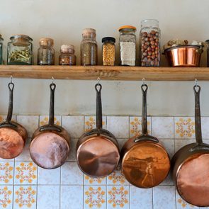 Pots hanging, organized by size