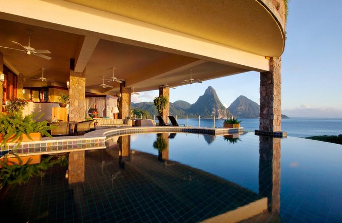 infinity pool looking out at mountains at Jade Mountain Resort