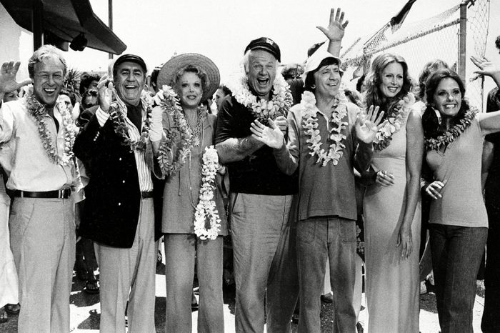 Denver Hale Wells The cast of "Gilligan's Island" poses during filming of a two-hour reunion show, "The Return from Gilligan's Island," in Los Angeles, Ca., . From left are, Russell Johnson, the professor; Jim Backus as Thurston Howell III; Natalie Schafer, Mrs. Howell III; Alan Hale Jr., the skipper; Bob Denver, as Gilligan; Judith Baldwin, as Ginger, the only new cast member; and Dawn Wells, as Mary Ann. It is the first new episode since the series left the networks 11 years ago