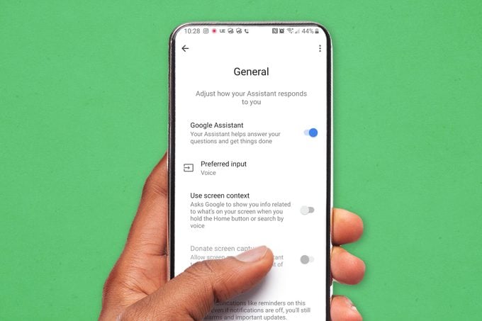 Android screen showing google assistant settings