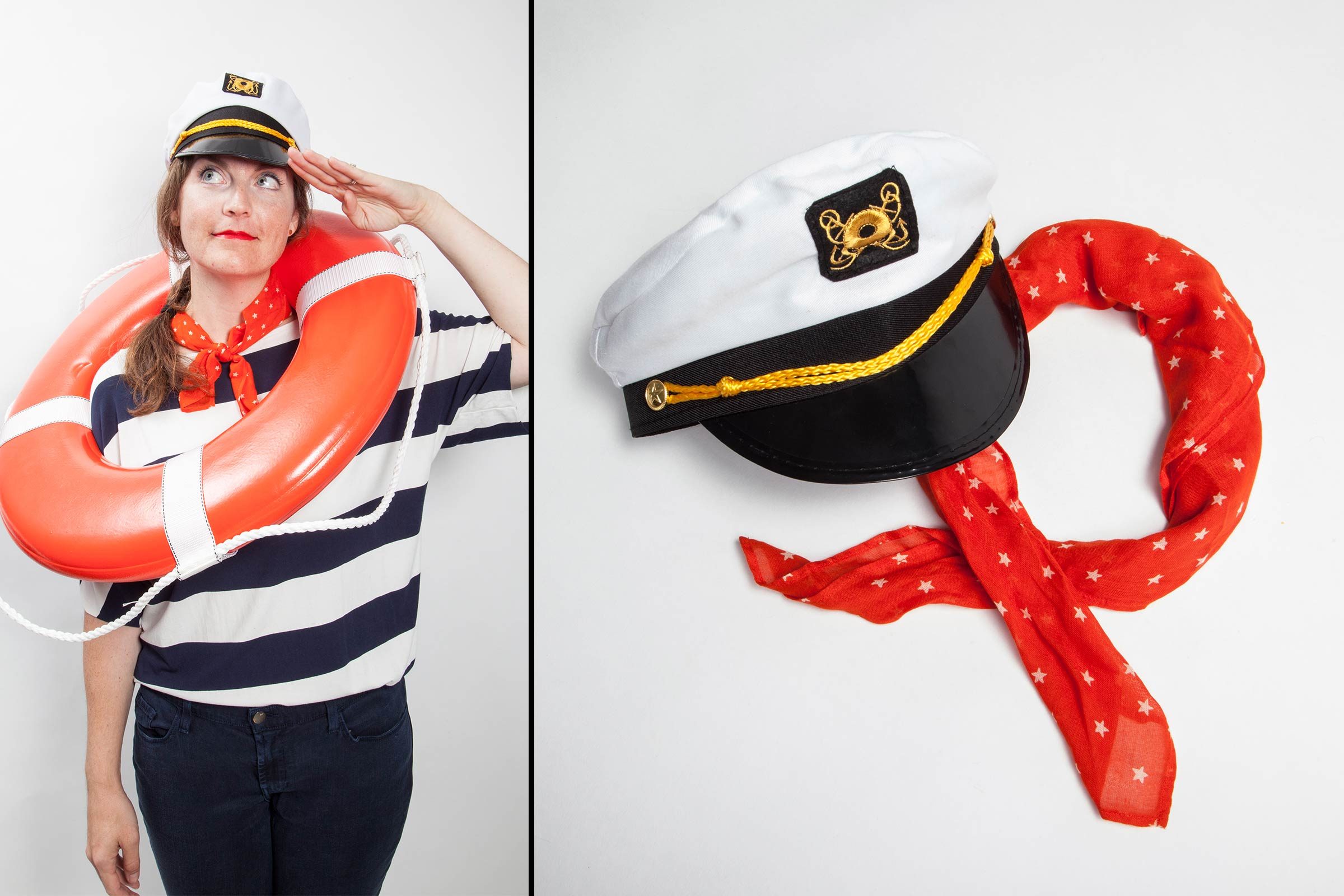 Sailor halloween costume with life ring and sailor hat