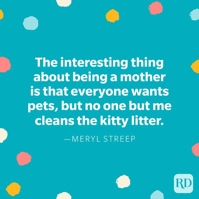 "The interesting thing about being a mother is that everyone wants pets, but no one but me cleans the kitty litter." — Meryl Streep 