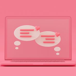 Graphic of Pink Computer with chat bubbles on pink background
