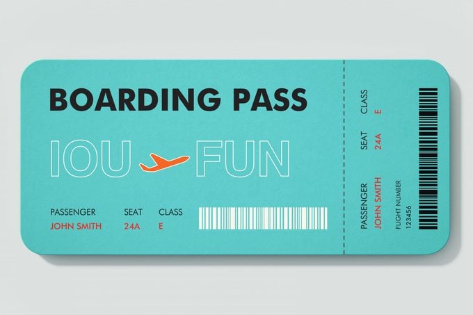 boarding pass. IOU to FUN