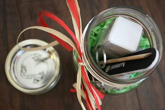 jar with pedicure tools for diy gift
