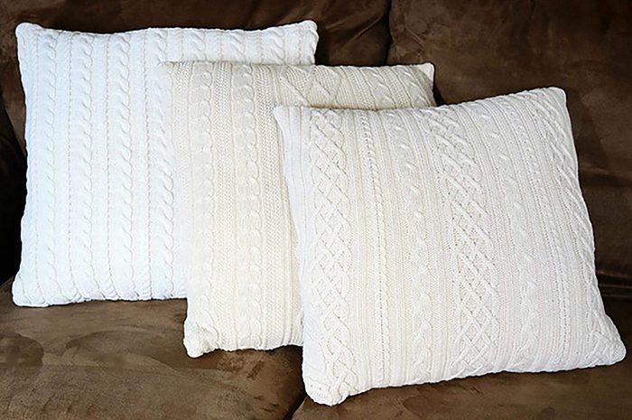 diy sweater pillows on couch