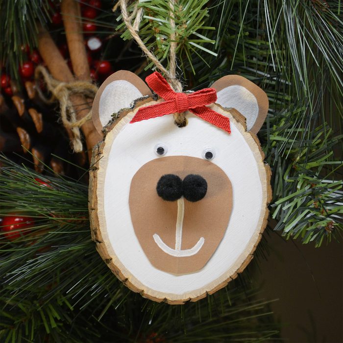 Bear Face Wood Slice Christmas Ornament
