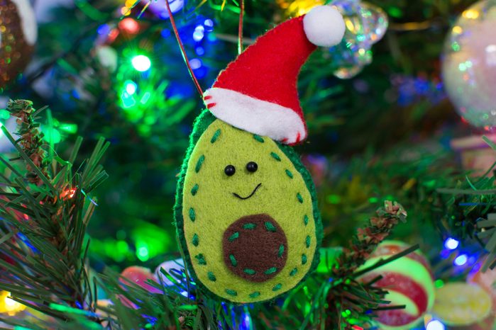 Felt Avocado Christmas Ornament on Christmas tree