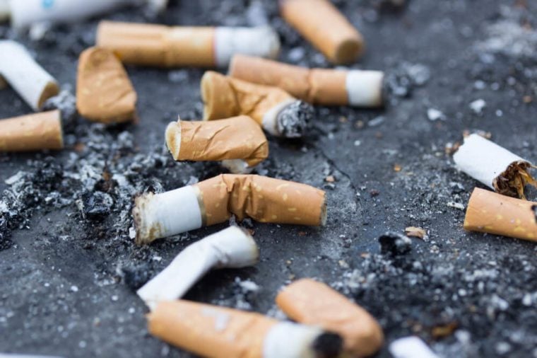 Cigarette butts. Smoking is bad for your health.
