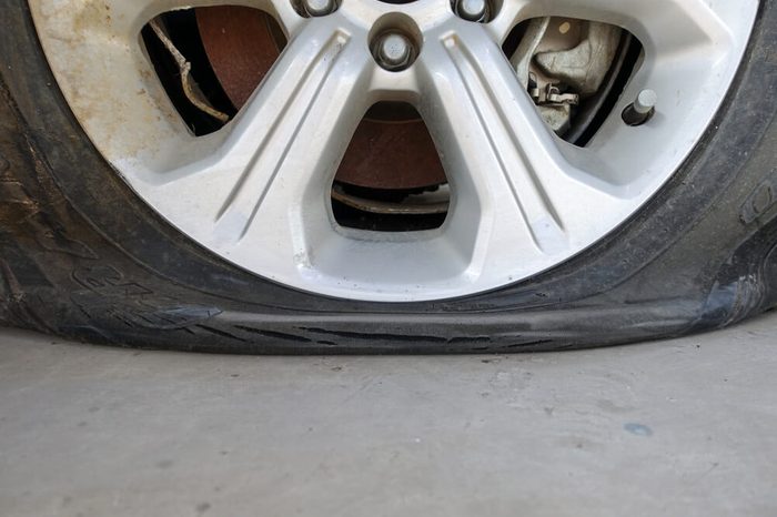 Closeup for car flat tire