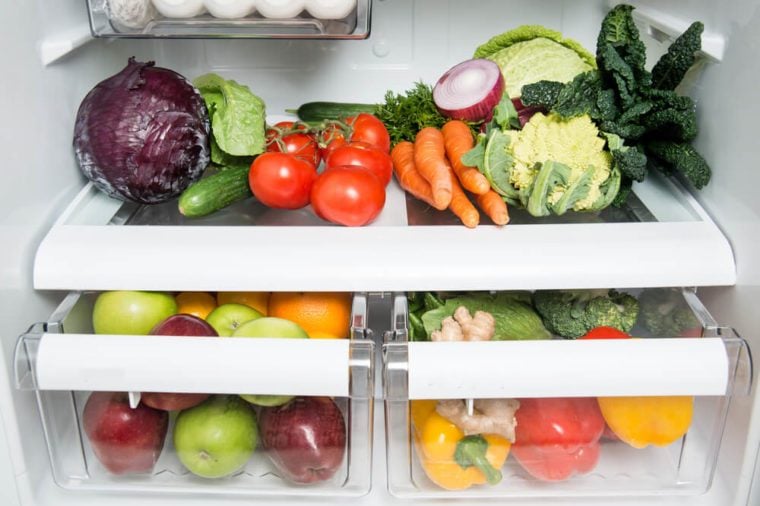 Refrigerator Full of Fresh Fruits, Vegetables, and Organic Meats