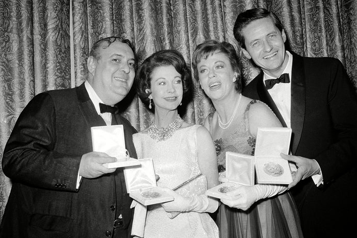 Mostel Leigh Hagen Hill Tony award winners, from left, Zero Mostel, Vivien Leigh, Uta Hagen and Arthur Hill pose with their medallions presented by the American Theater Wing during the Tony Awards in New York City on . Mostel won best actor in a musical for "A Funny Thing Happened on the Way to the Forum." Leigh won best actress in a musical for "Tovarich." Hagen and Hill won best actress and actor, respectively, in a drama for "Who's Afraid of Virginia Woolf 28 Apr 1963