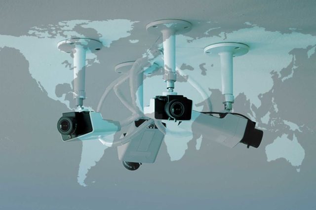 security cameras with world map