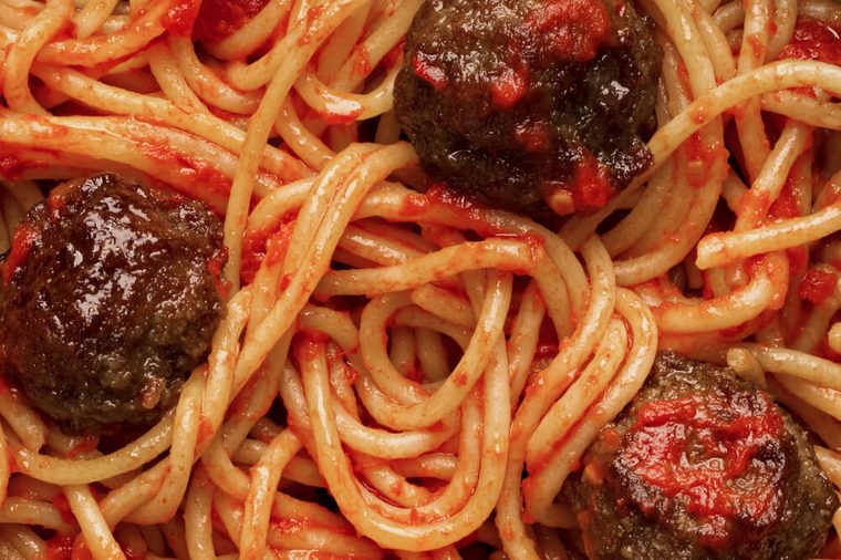 close up of american italian meatball spaghetti food background