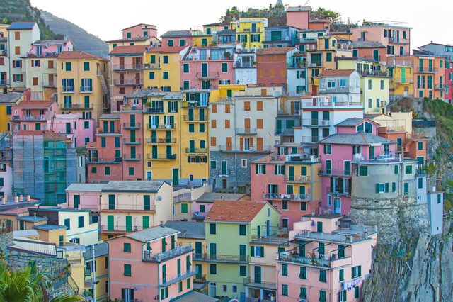 Scenic view of colorful houses in Cinque terre village Manarola