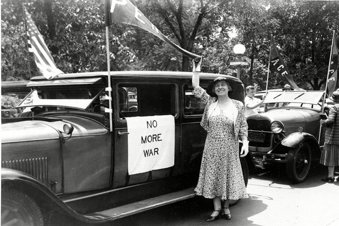 Rankin Former U.S. congresswoman Jeannette Rankin (R-Montana) prepares to leave Washington, for a speaking tour calling for a peace plank in the Republican and Democratic party platforms. As the first woman elected to Congress, she did not vote for war in 1917