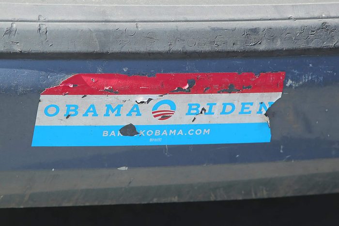 NEW YORK- MARCH 19, 2016: Old presidential election 2008 Obama Biden bumper sticker