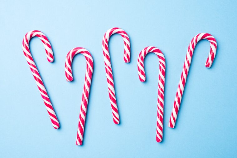 Candy canes on blue background