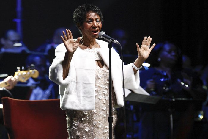 Aretha Franklin attends the Elton John AIDS Foundation's 25th Anniversary Gala at The Cathedral of St. John the Divine, in New York