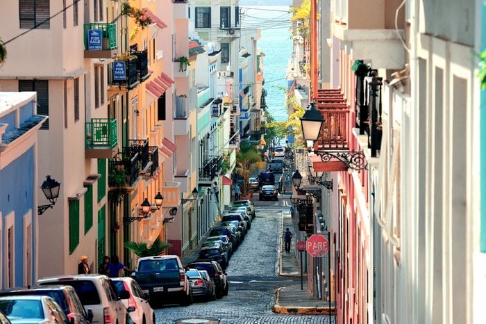 SAN JUAN, PUERTO RICO - JAN 7: Old street in downtown on January 7, 2013 in San Juan, Puerto Rico. San Juan is the capital and most populous municipality in Puerto Rico.