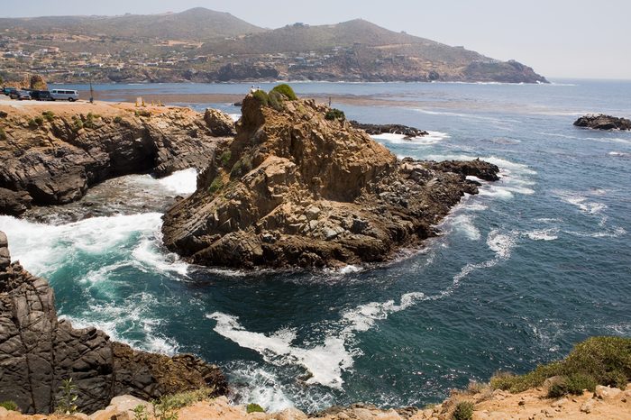 Beautiful ocean water and rocks near La Bufadora Ensenada, Baja California, Mexico