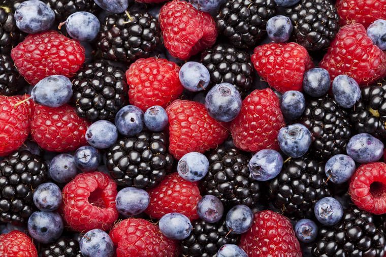 Raspberry, blackberry and blueberry background