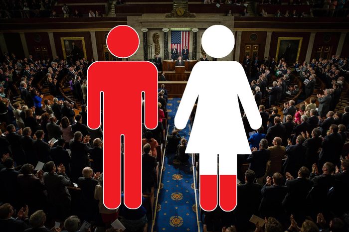 congressional floor view with man and woman outline overlay