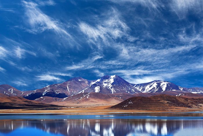 Peiku Tso Lake, Tibet. Lake is at 4,591 meters elevation on the Tibetan Plateau, 18 km south of the Yarlung Tsangpo (Brahmaputra) River.