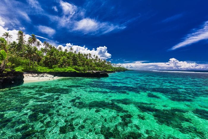 Beach with coral reef on south side of Upolu, Samoa Islands