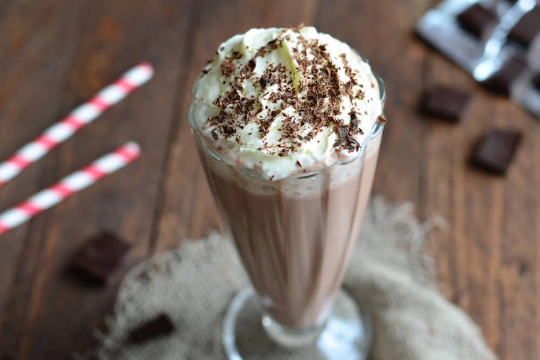 Chocolate Milkshake, selective focus close-up horizontal