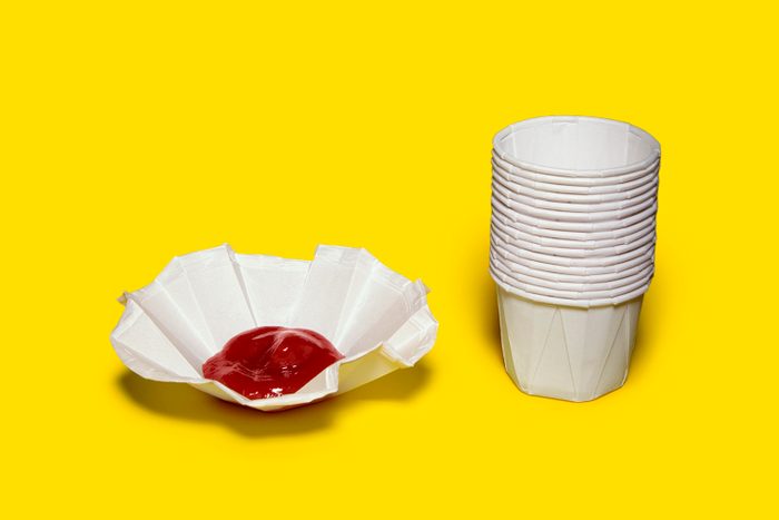 ketchup in unfolded kethup cup to allow for easier dipping