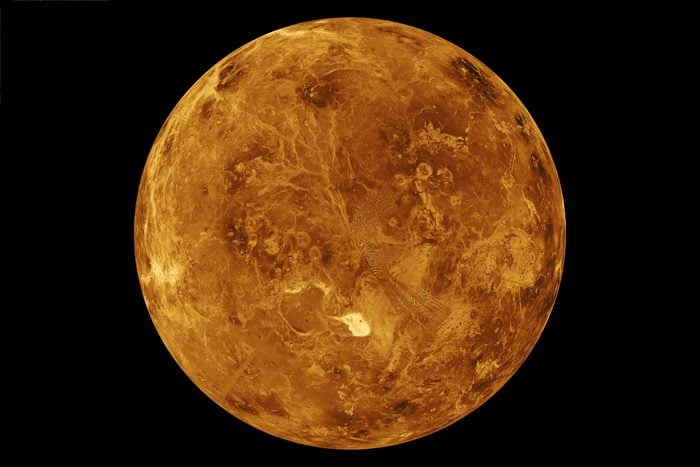 The northern hemisphere is displayed in this global view of the surface of Venus as seen by NASA Magellan spacecraft.