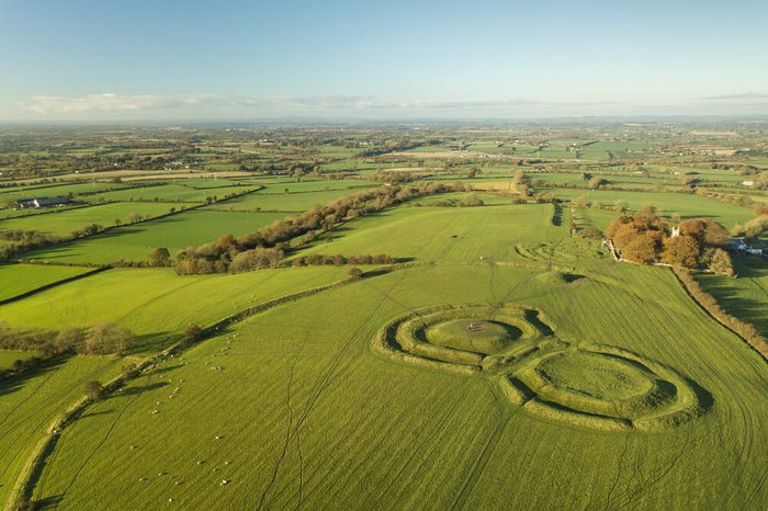 Hill of Tara aerial view. Ireland, Co. Meath. October 2017