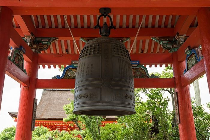 KYOTO, JAPAN - JULY 19, 2016: The bell tower of Kiyomizudera buddhist temple in eastern Kyoto.