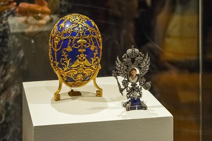 Montreal, Canada - March 27, 2016: Close-up of Alexei Nikolaevich faberge egg, Tsarevich of Russia
